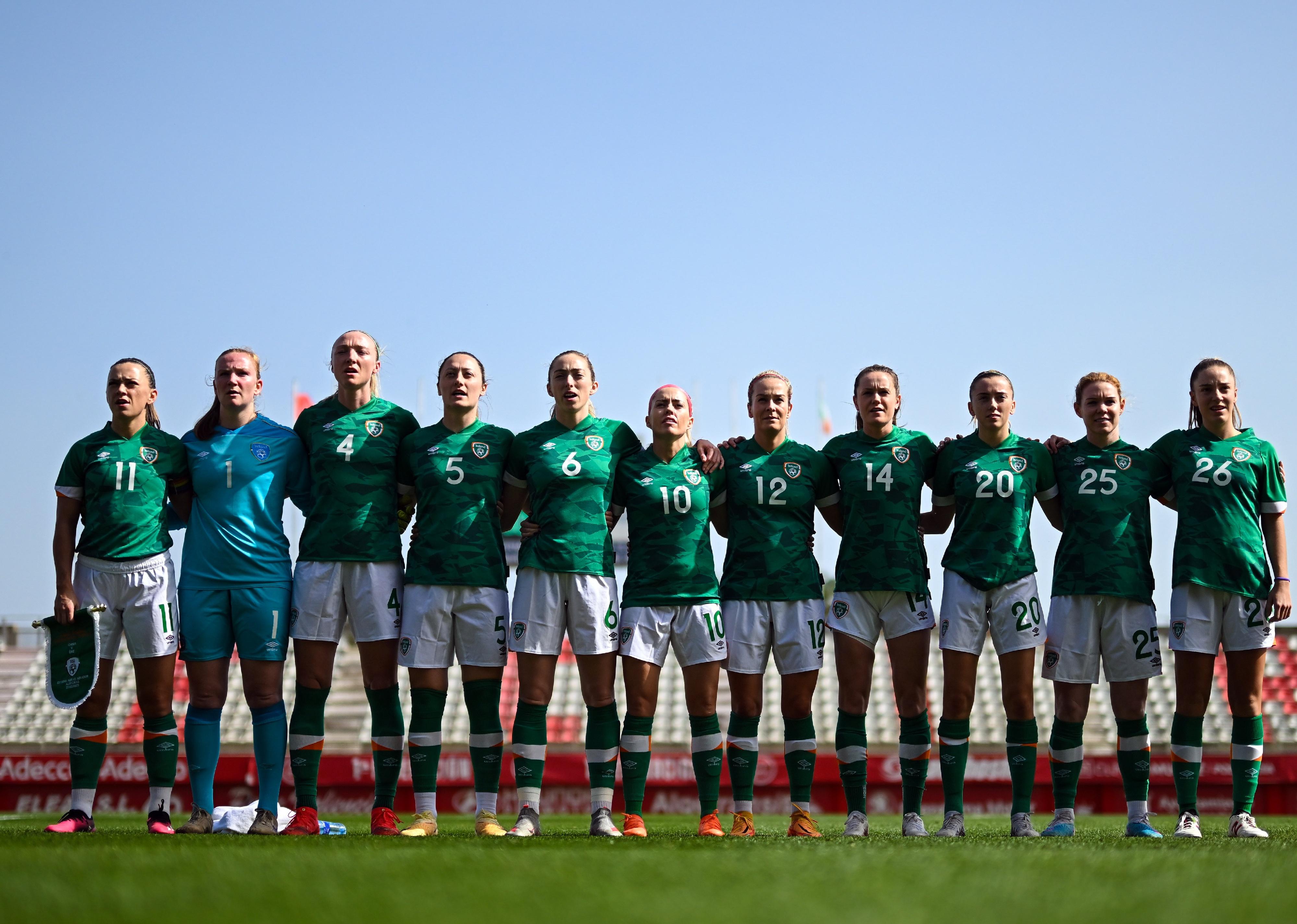 Republic of Ireland players during the national anthem before the international friendly match between China PR and Republic of Ireland.