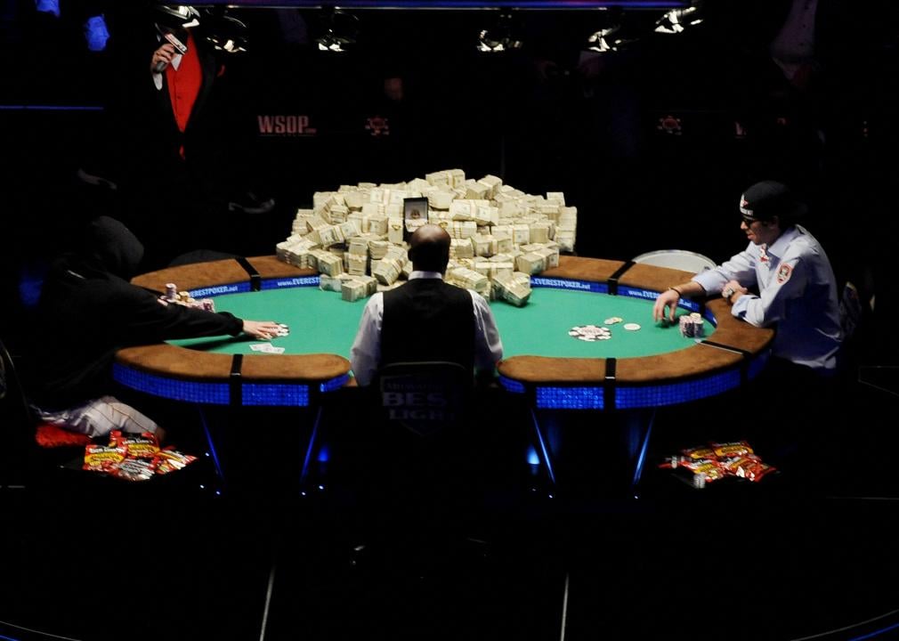 Jonathan Duhamel and John Racener at the final table of the 2010 World Series of Poker.