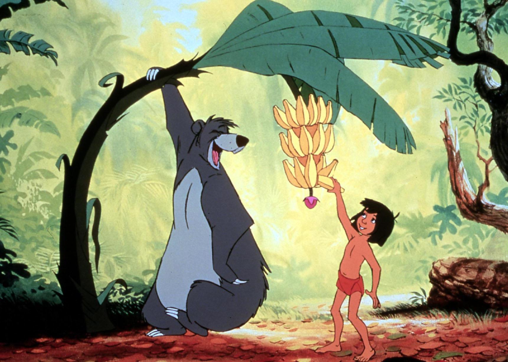 An illustrated scene from The Jungle Book.