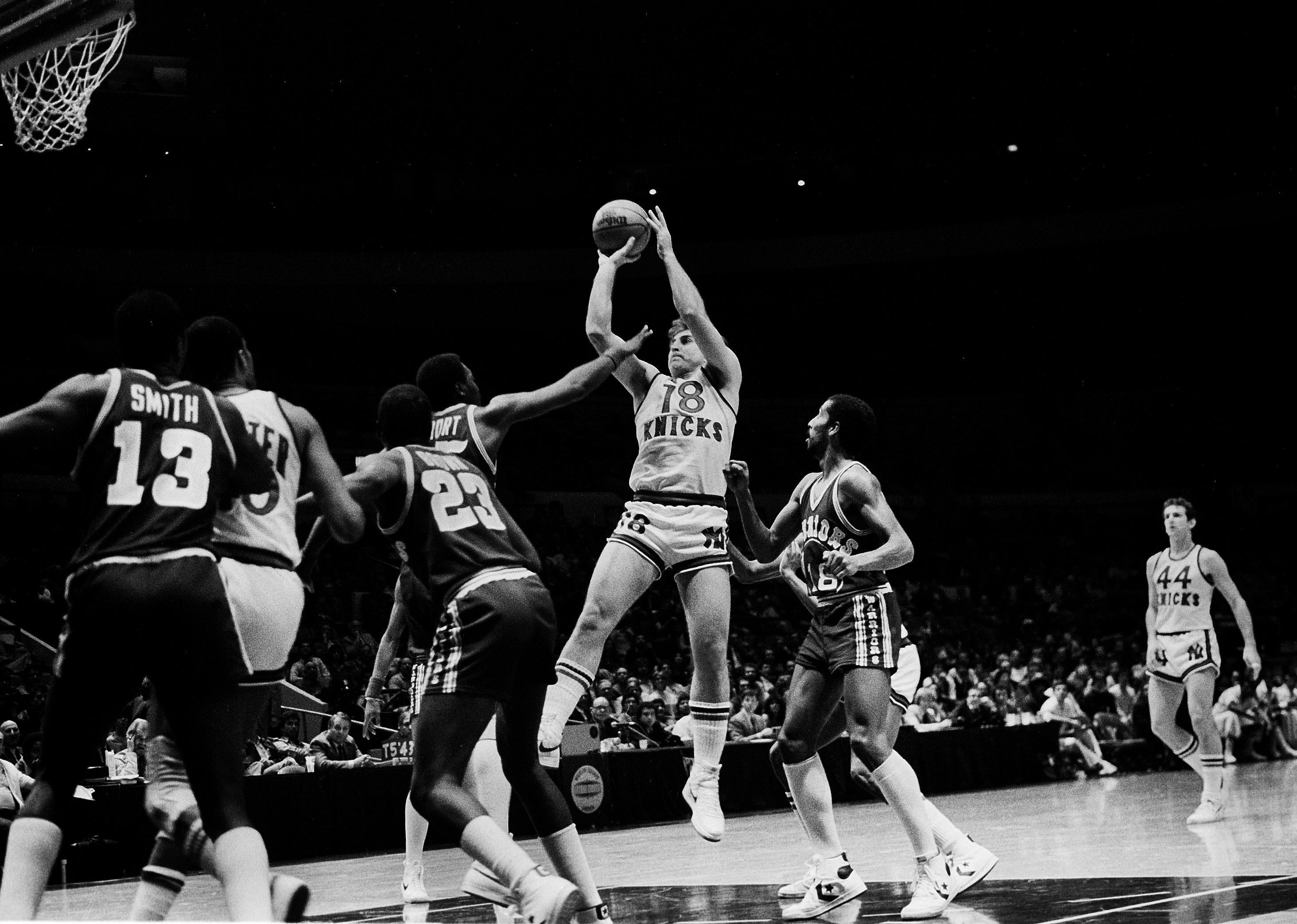Ernie Grunfeld shoots the ball during a game at Madison Square Garden.