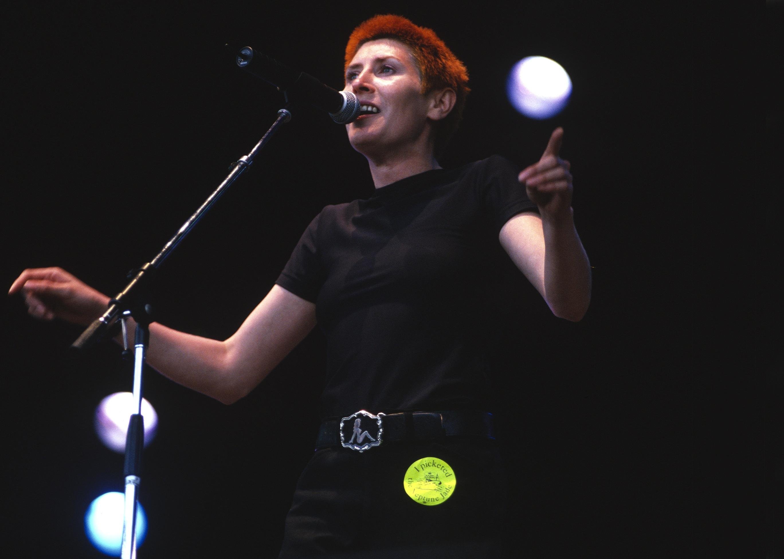 Alice Nutter of Chumbawamba performs in San Jose, California.