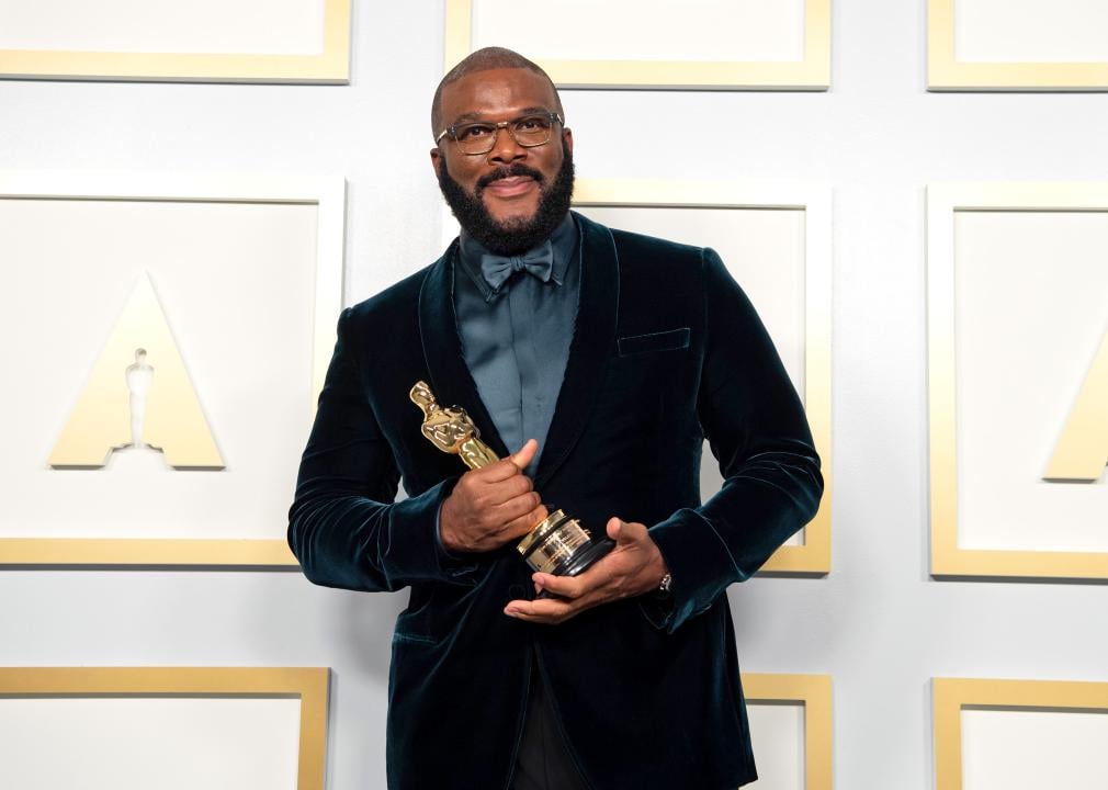 Tyler Perry poses in the press room during the Annual Academy Awards