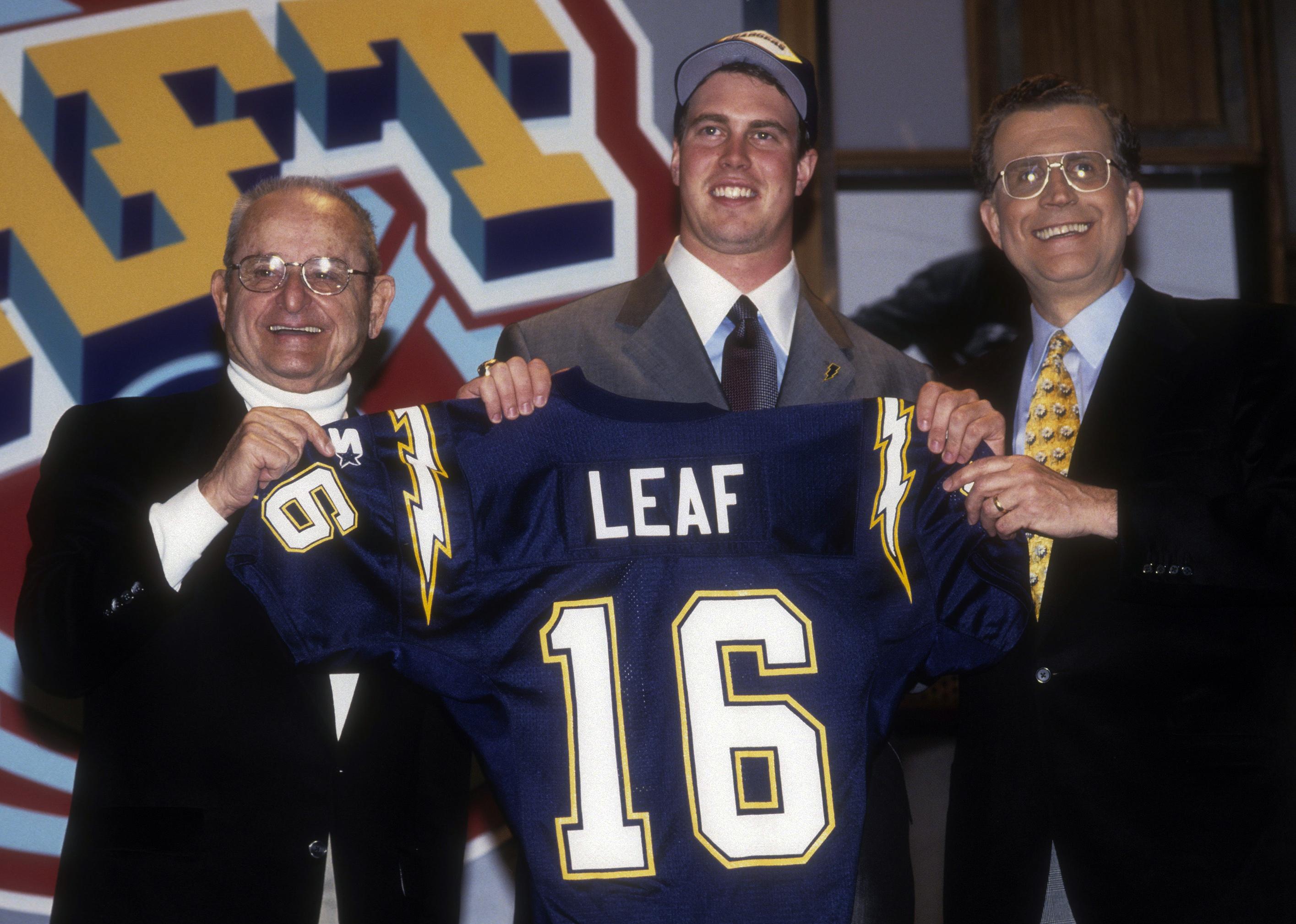 San Diego Chargers Owner Alex Spanos, NFL Commissioner Paul Tagliabue, and Ryan Leaf during draft day.