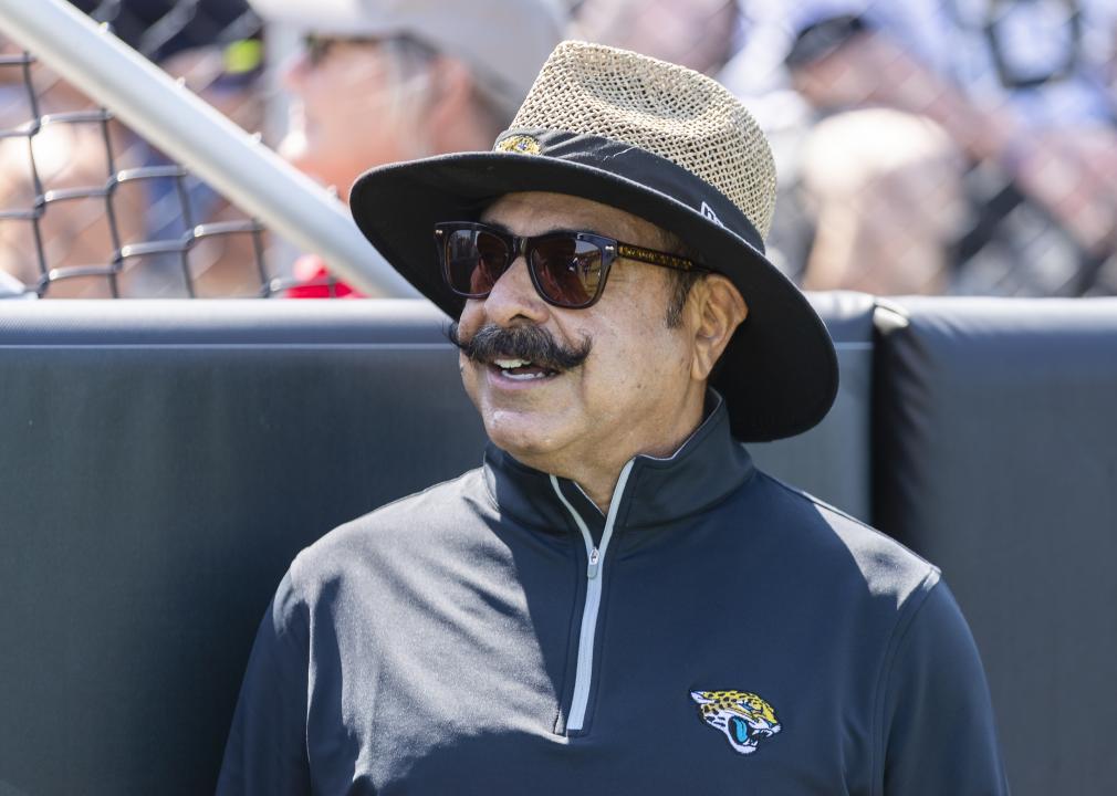 Shad Khan looks on during Training Camp at TIAA Bank Field
