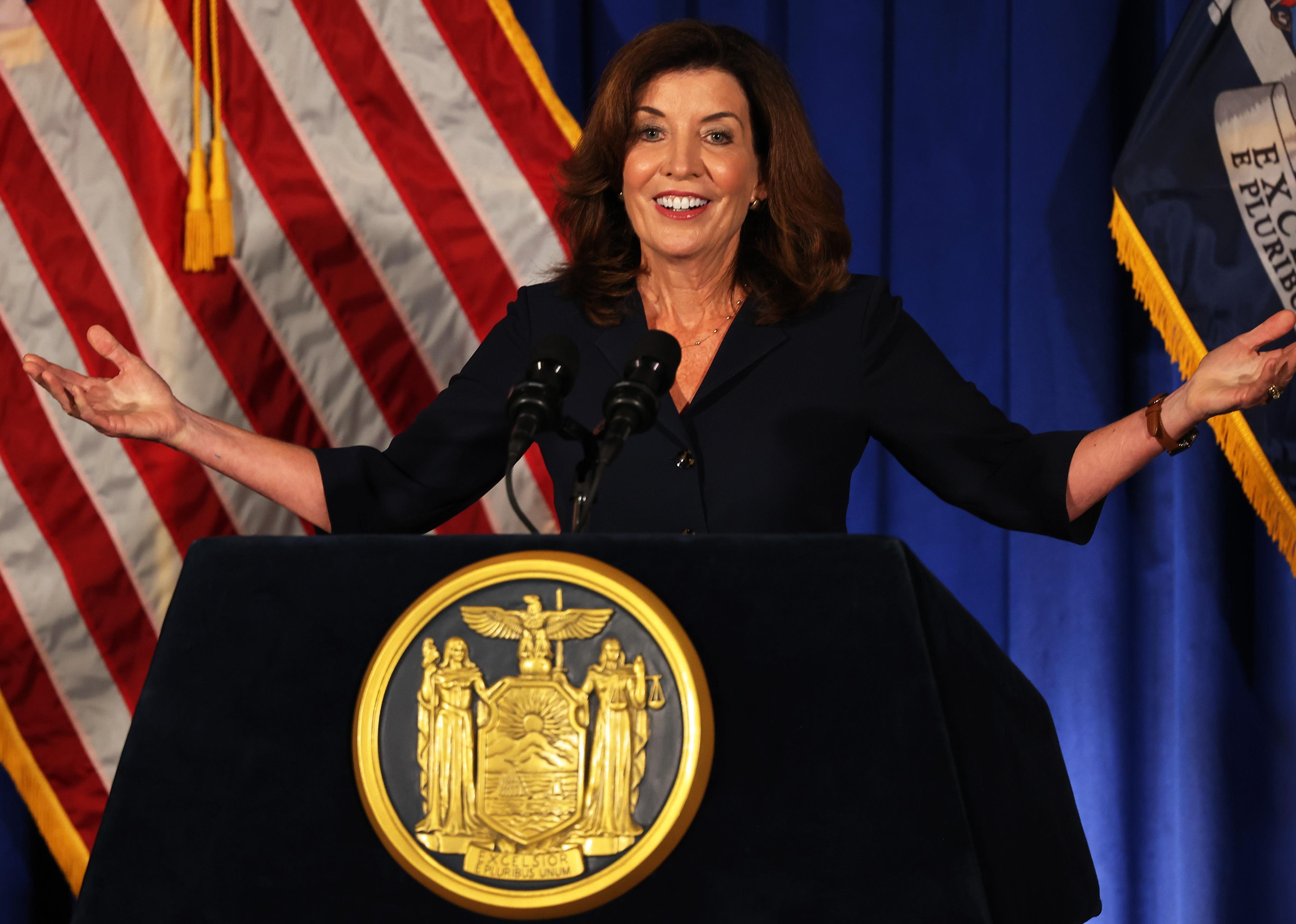 Gov. Kathy Hochul speaks during a press conference