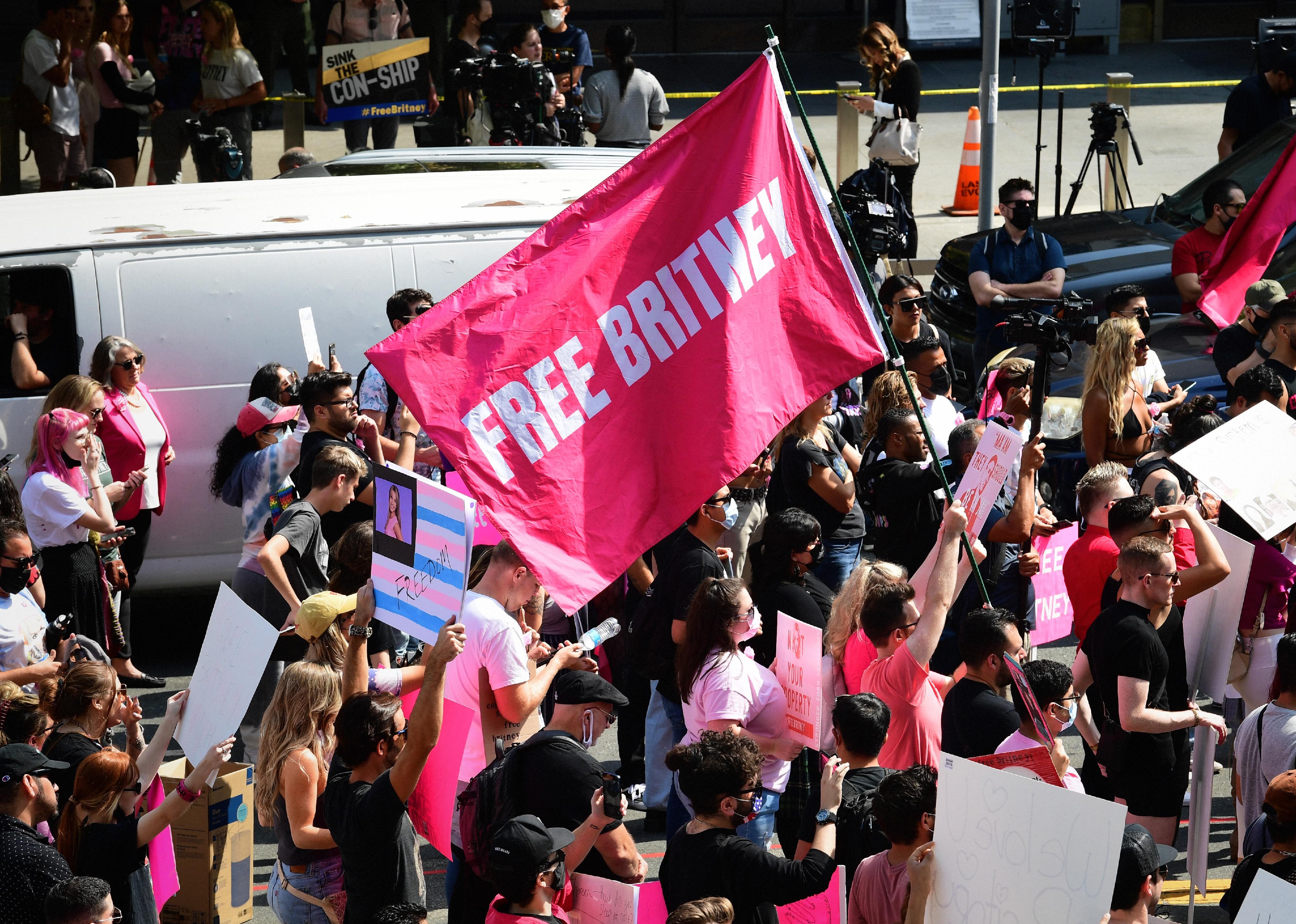 #FreeBritney activists protest during a rally.