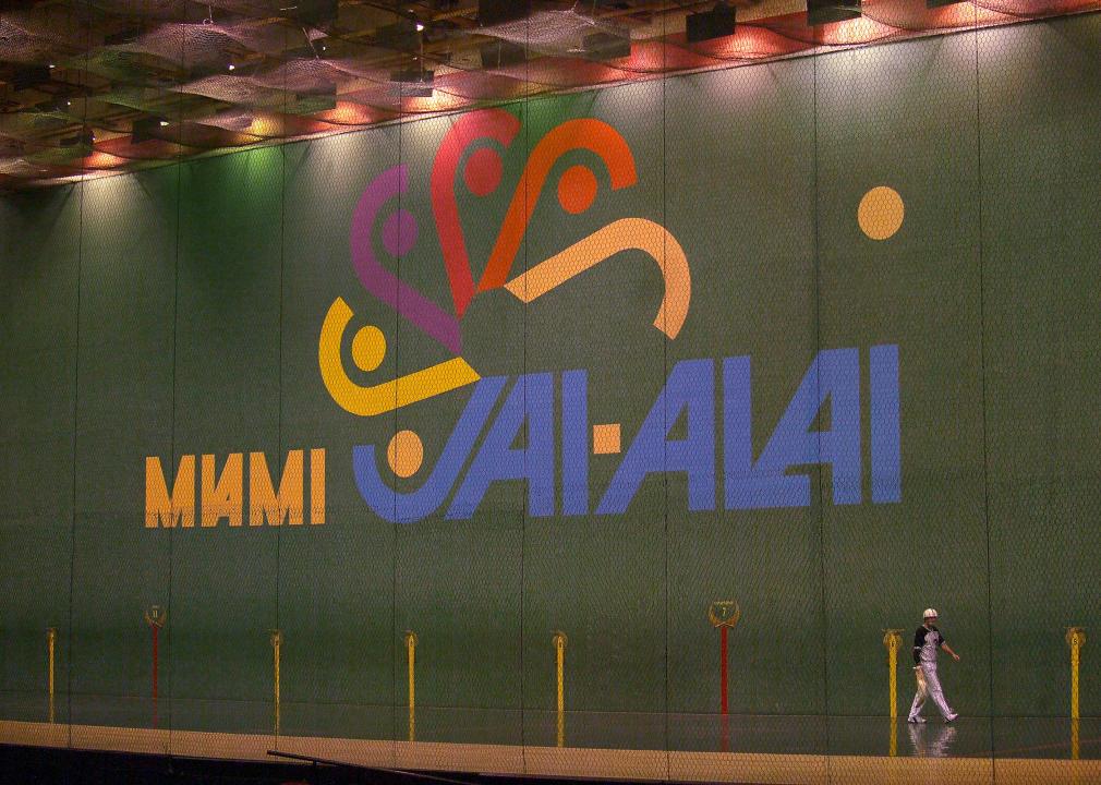 A player walks off the court after a jai alai match at Casino Miami.