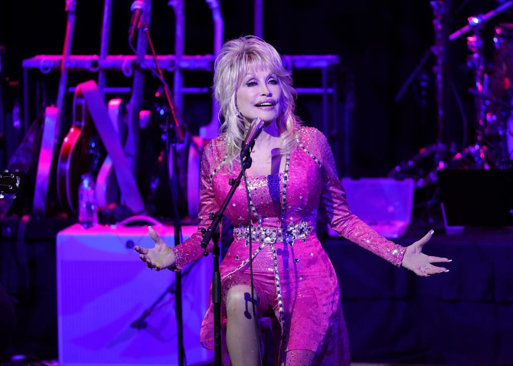 Dolly Parton performs at the 2021 Kiss Breast Cancer Goodbye Concert