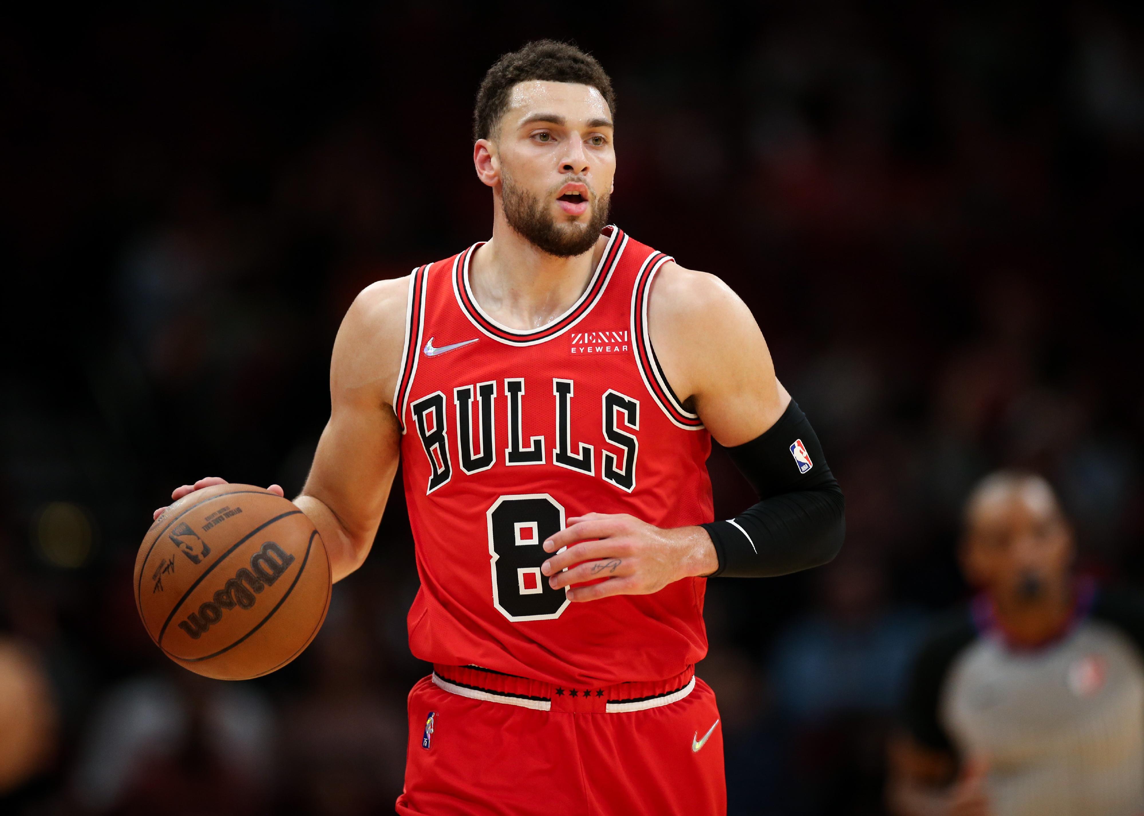 Zach LaVine of the Chicago Bulls controls the ball during a game