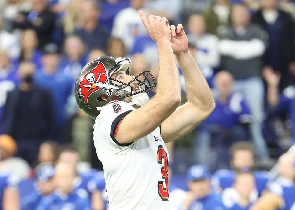 Ryan Succop of the Tampa Bay Buccaneers celebrates a field goal 