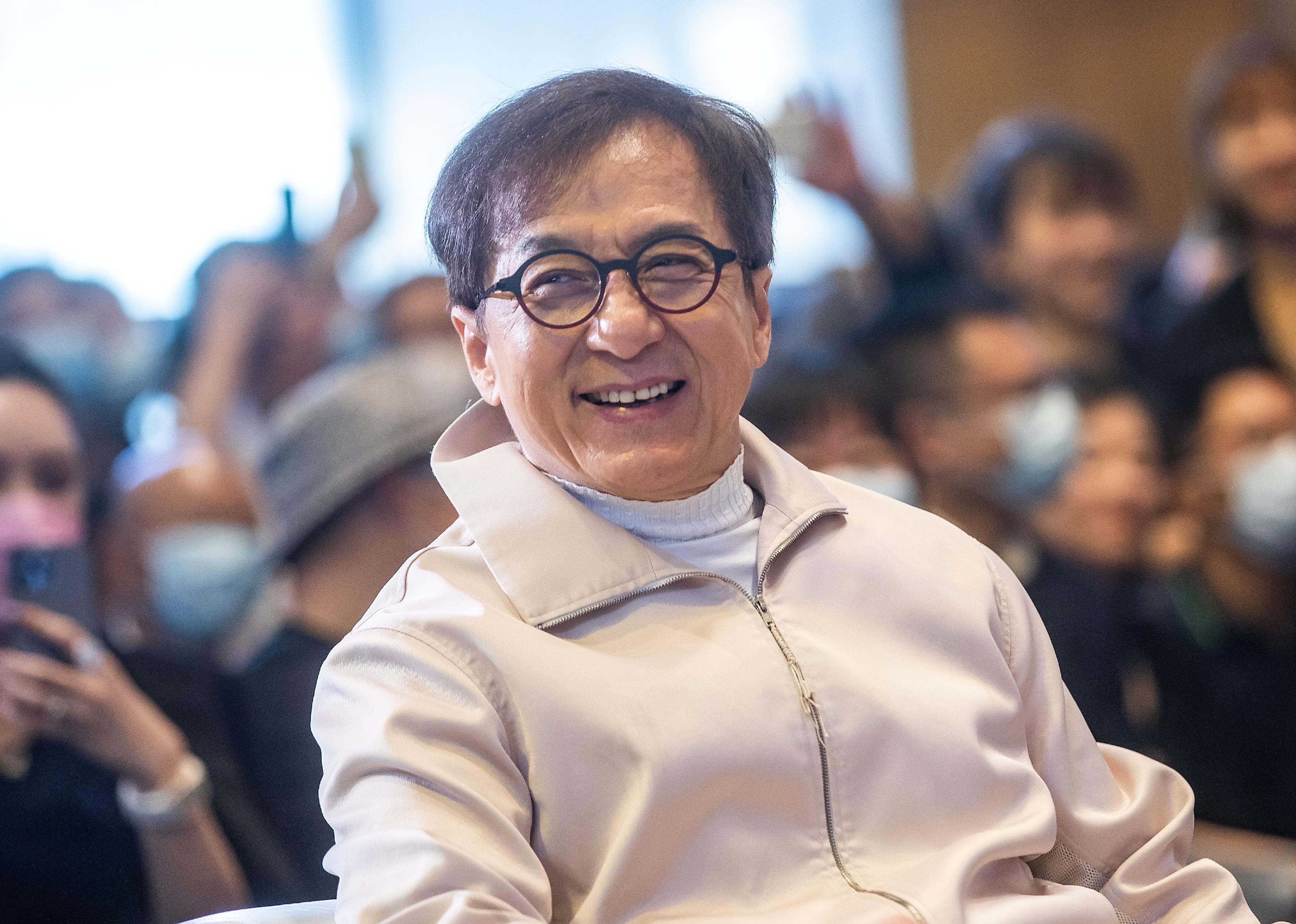 Jackie Chan visits a real estate named 'ONE53' as a spokesperson.