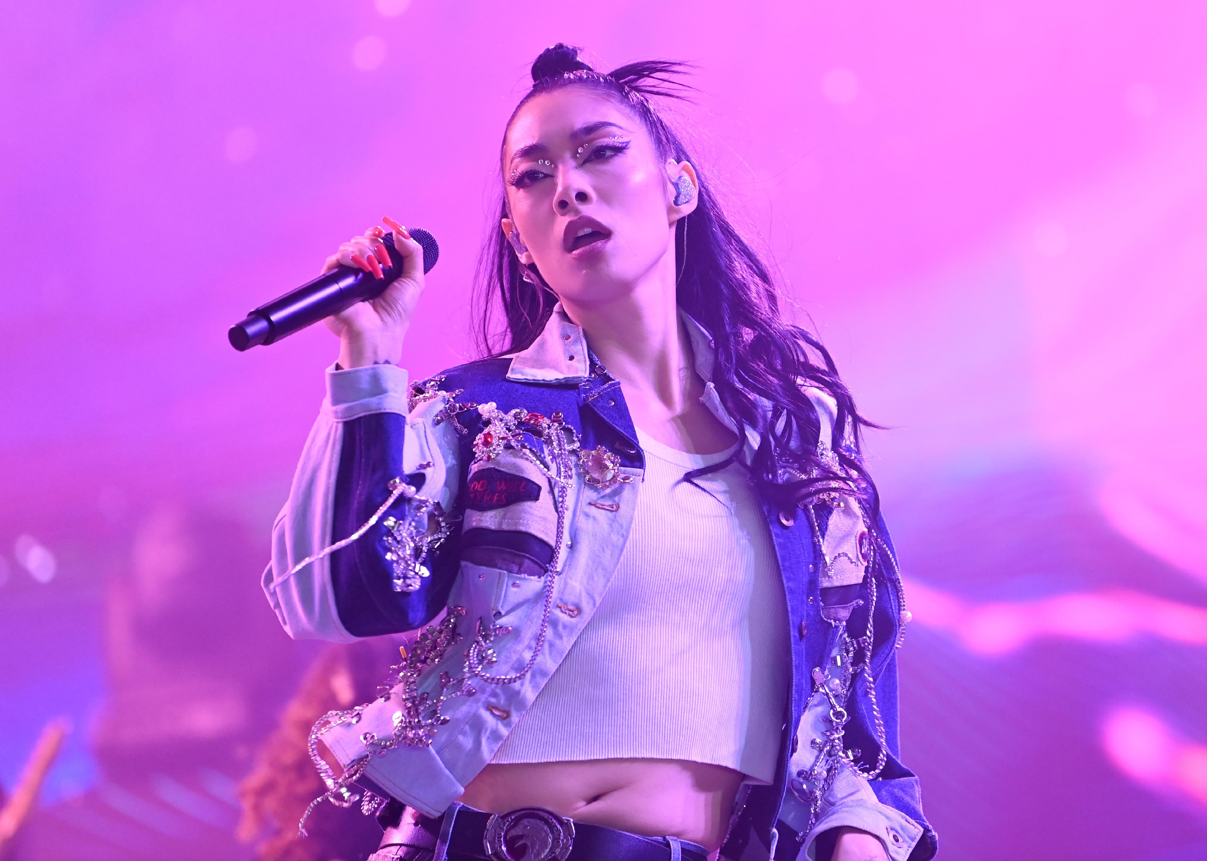 Rina Sawayama on stage during Radio 1's Big Weekend 2022.