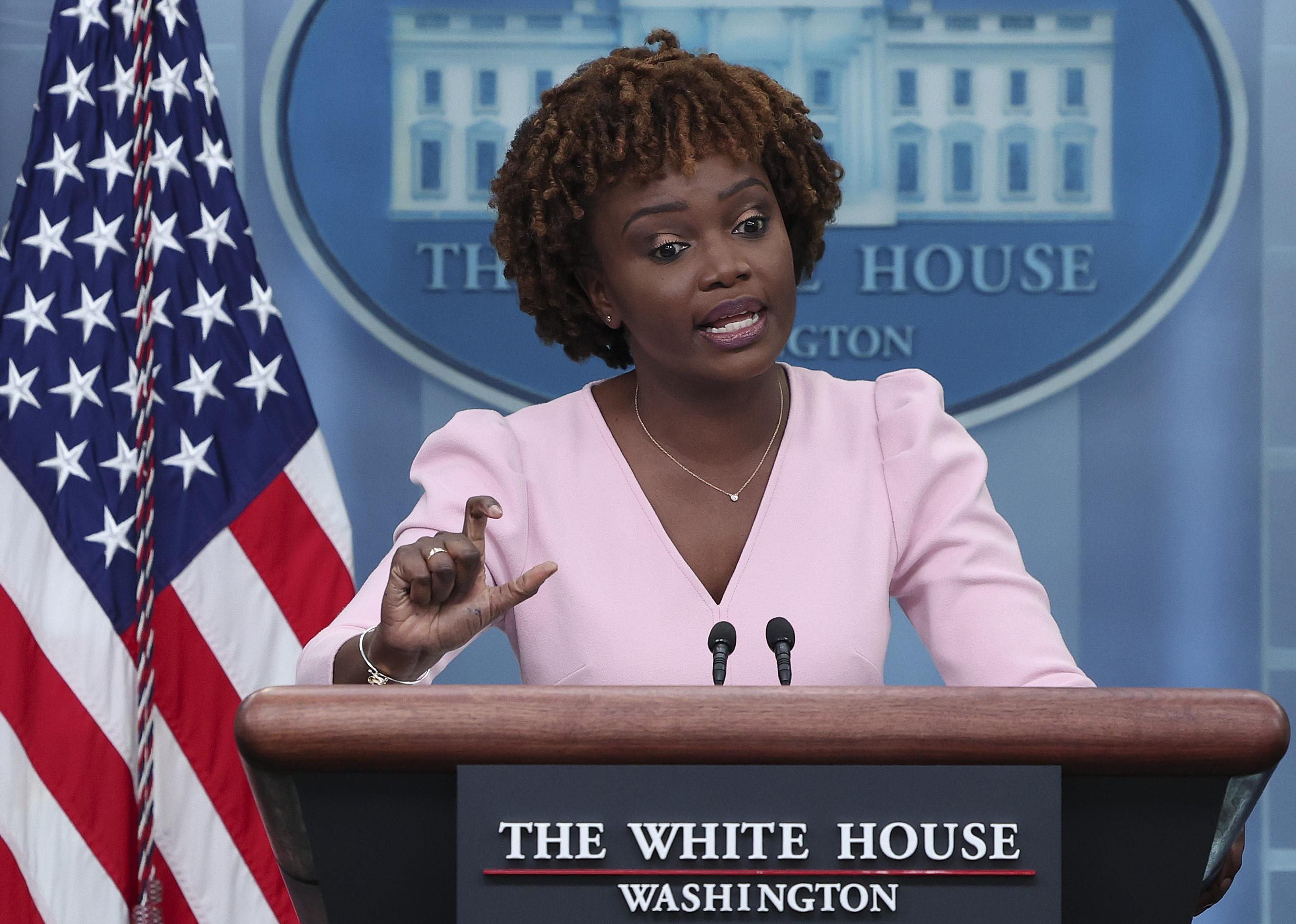White House press secretary Karine Jean-Pierre during a daily briefing at the White House in Washington, DC. 