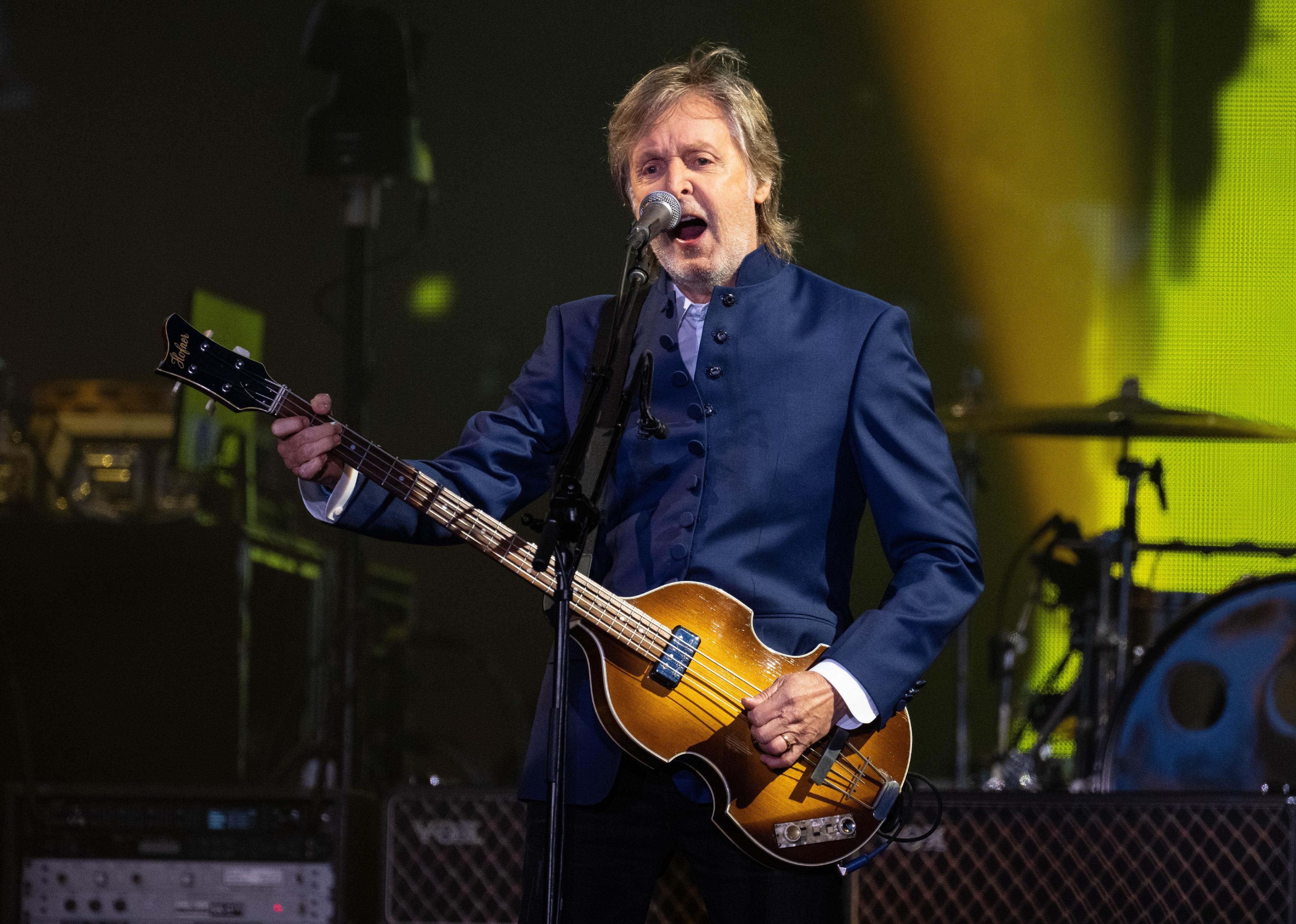 Paul McCartney performs on The Pyramid Stage during day four of Glastonbury Festival.