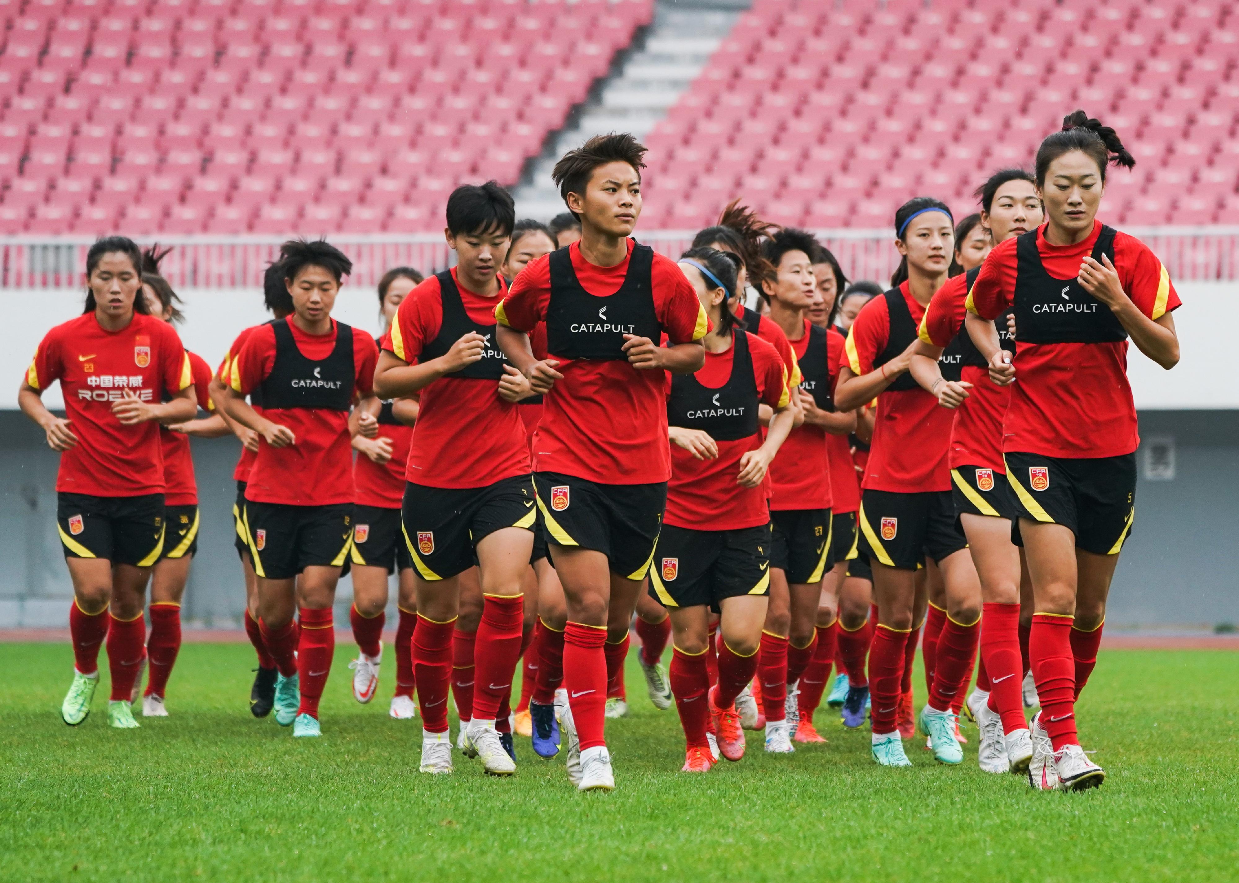 Players of China Women's National Football Team attend a training session ahead of the East Asian Football Federation.