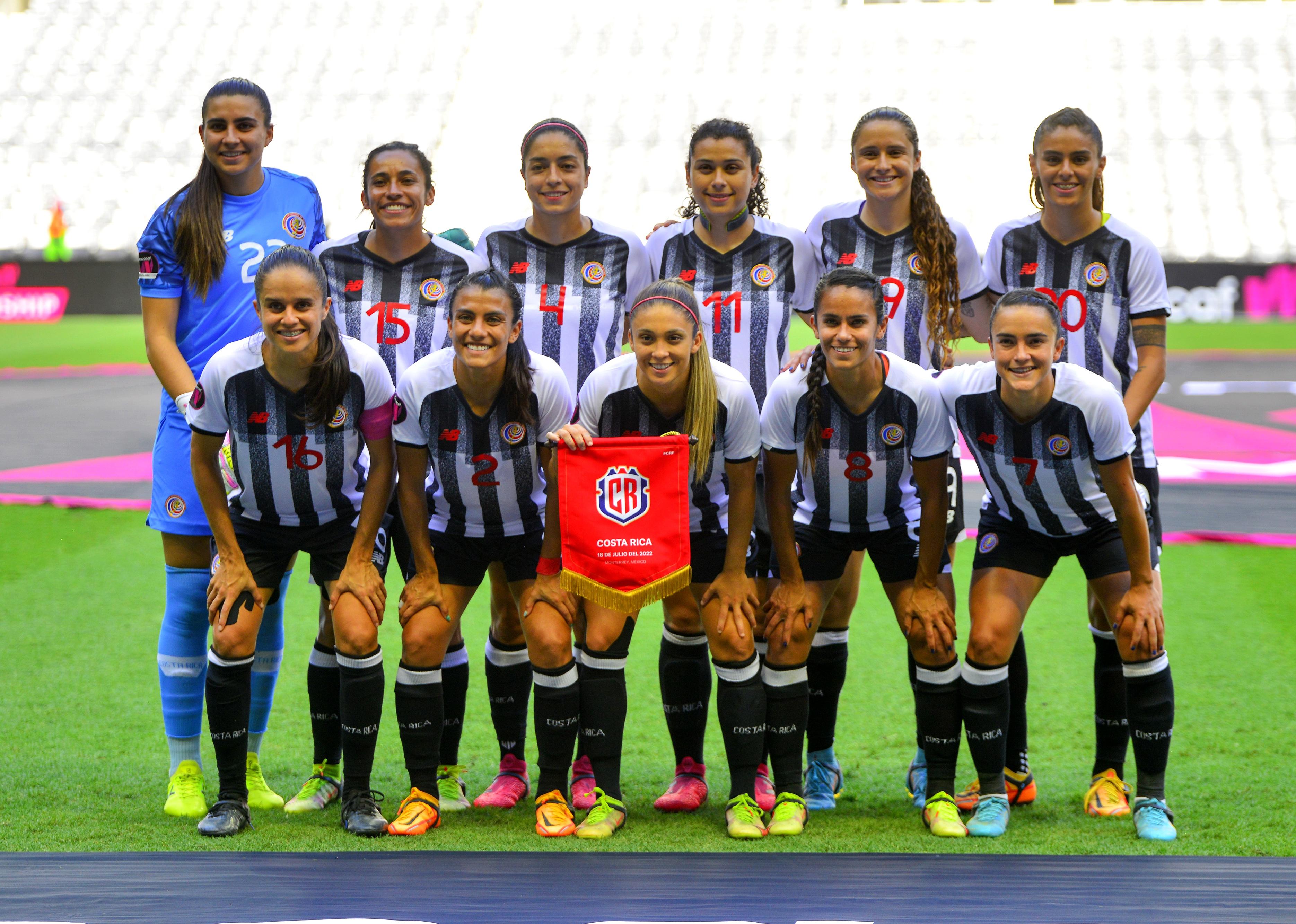 Players of Costa Rica pose prior to the third place match between Costa Rica and Jamaica.