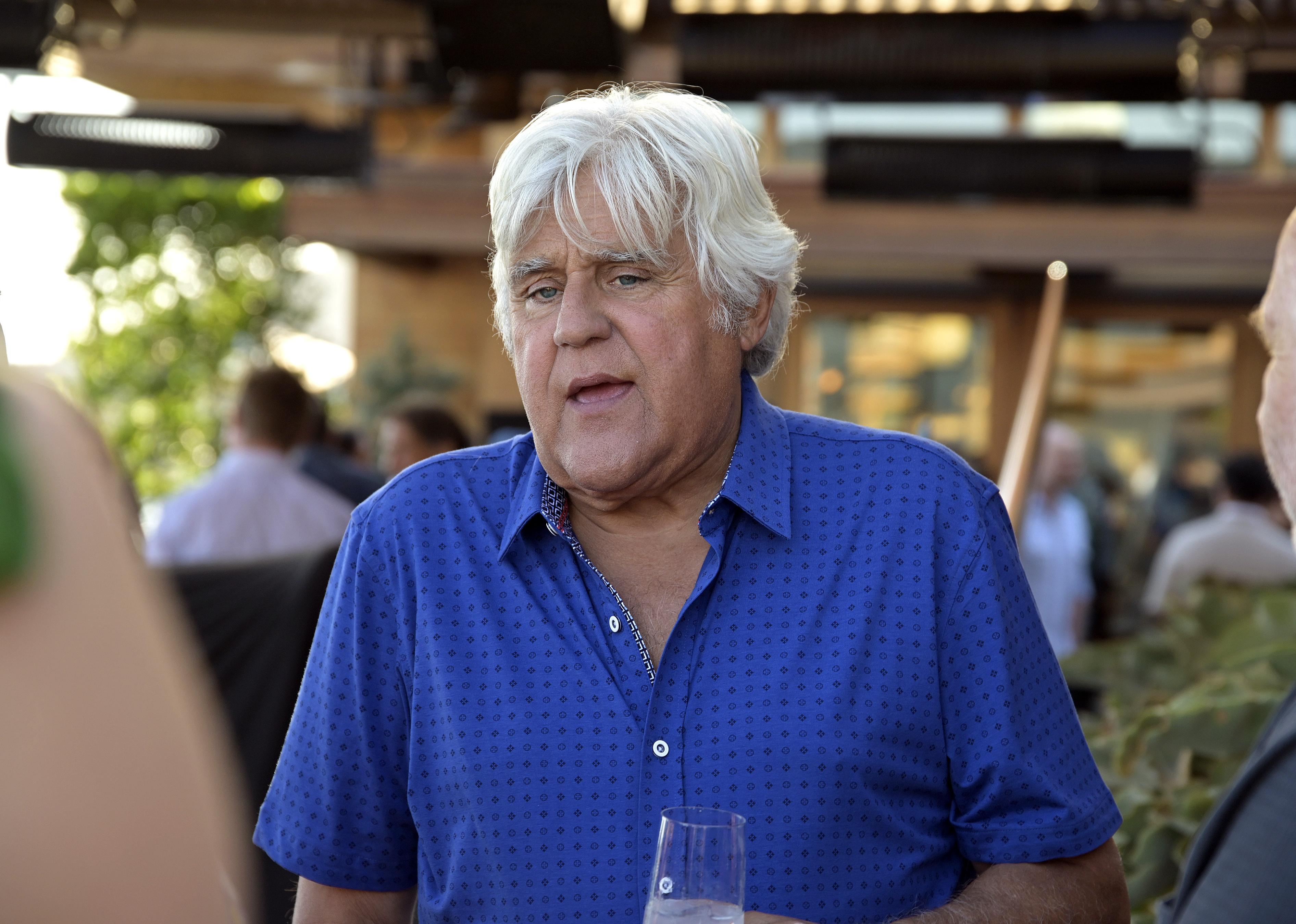 Jay Leno attends the private unveiling of the Meyers Manx electric automobile at Little Beach House Malibu.