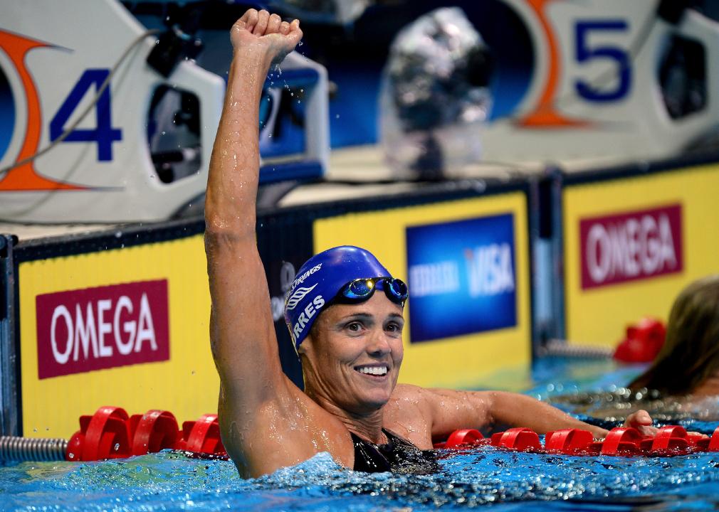 Dara Torres celebrates during the 2012 U.S. Olympic Trials