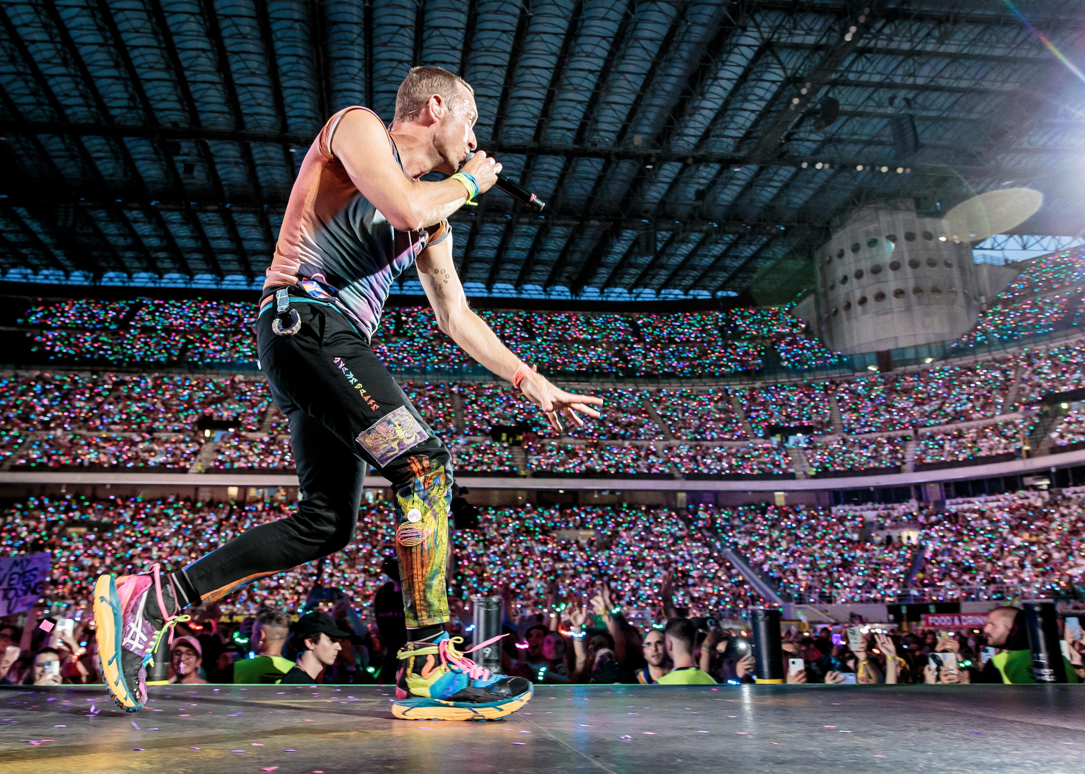 Chris Martin of Coldplay performs at Stadio San Siro.