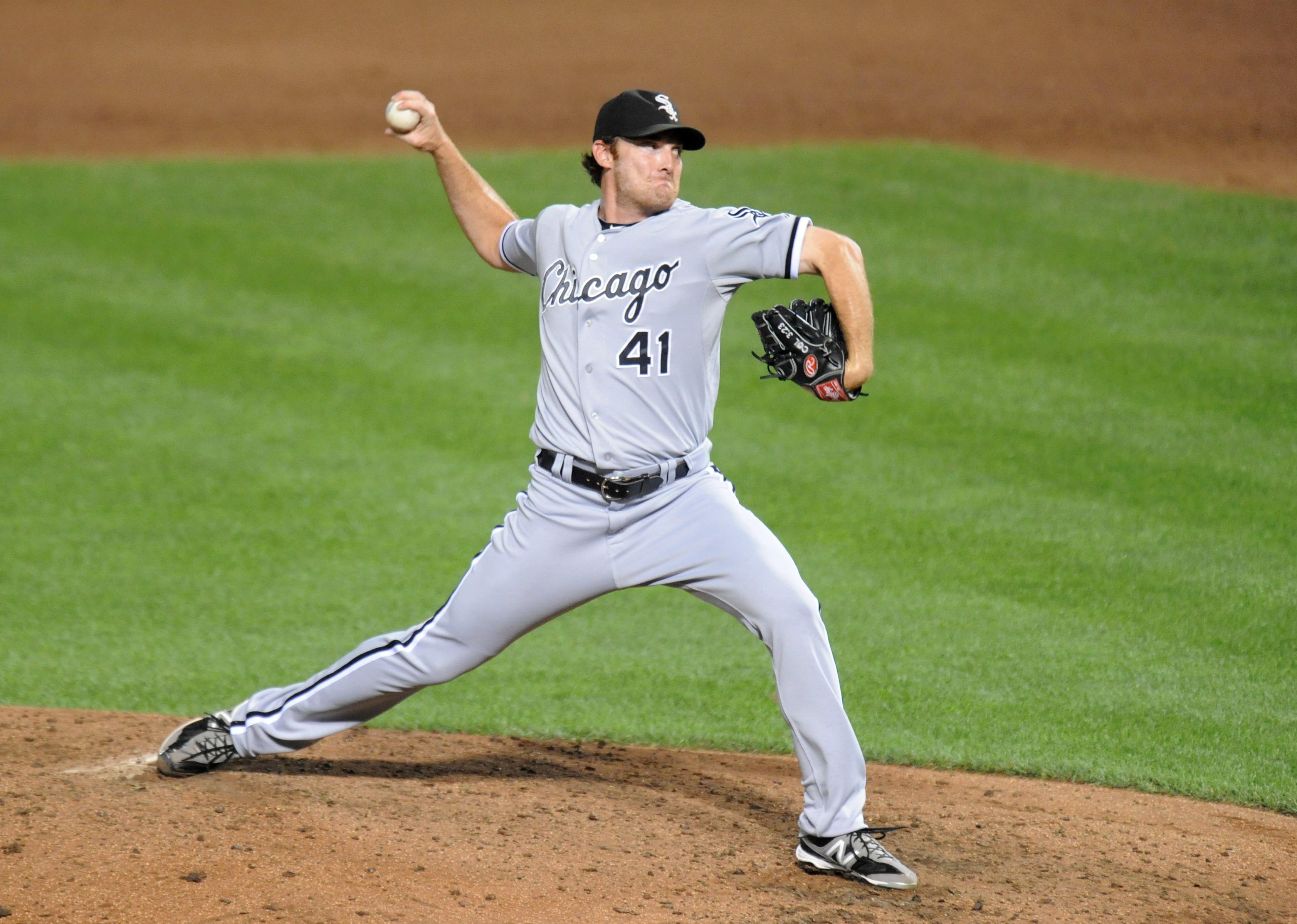 Philip Humber #41 of the Chicago White Sox pitches during a baseball game.