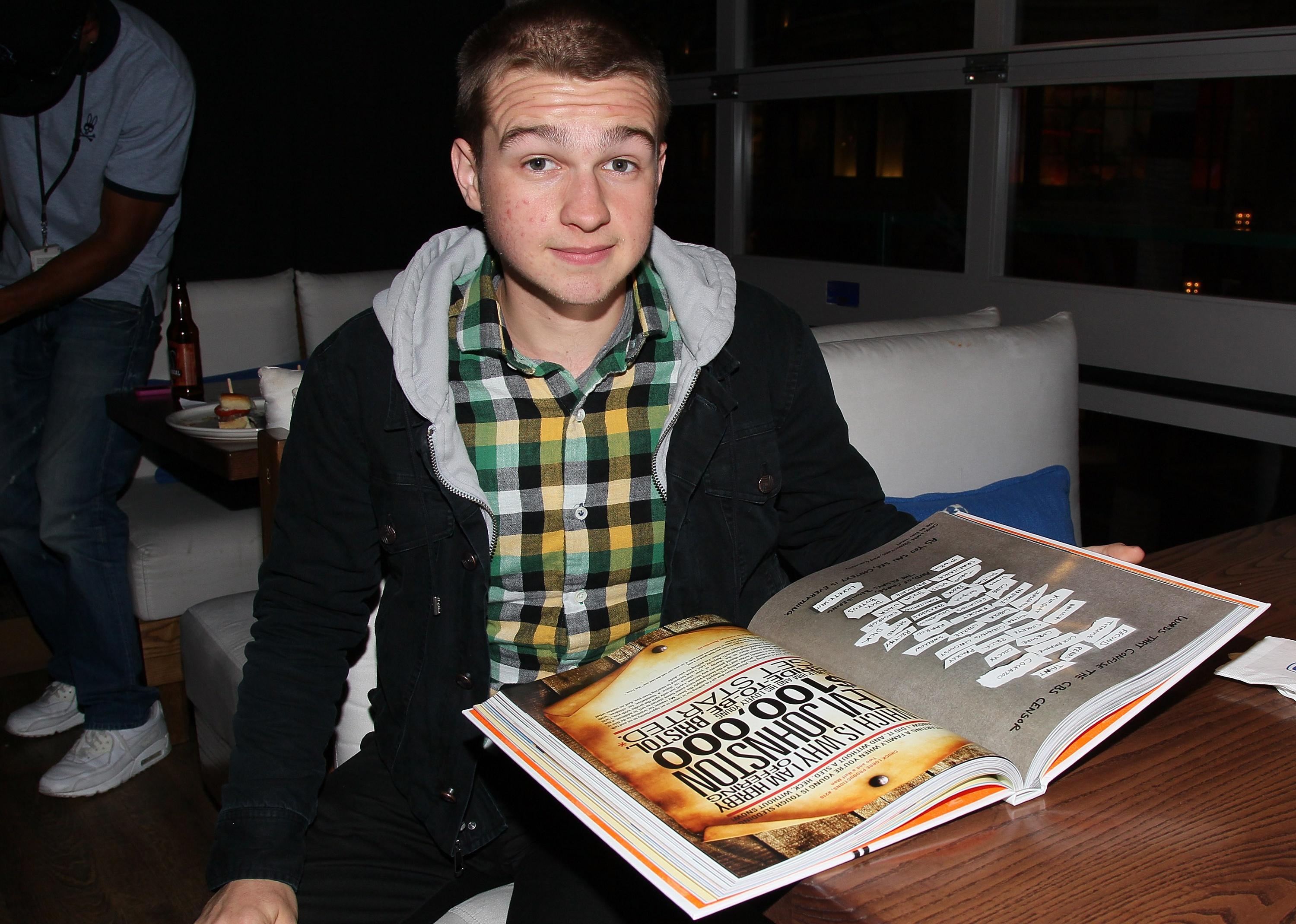 Angus T. Jones attends a reception to celebrate the release of "What Doesn't Kill Us Makes Us Bitter"