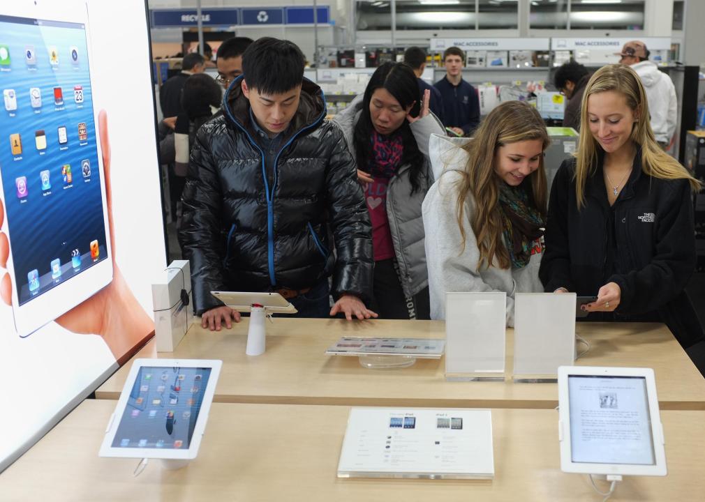 People shopping in an Apple store.