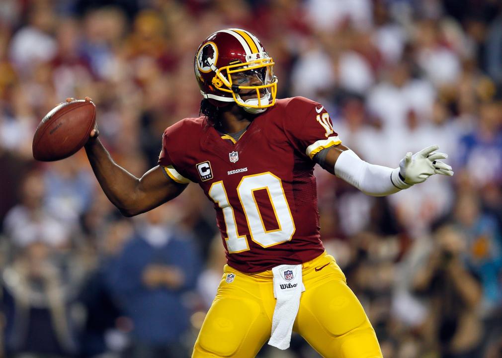 Quarterback Robert Griffin III #10 of the Washington Redskins throws the ball.