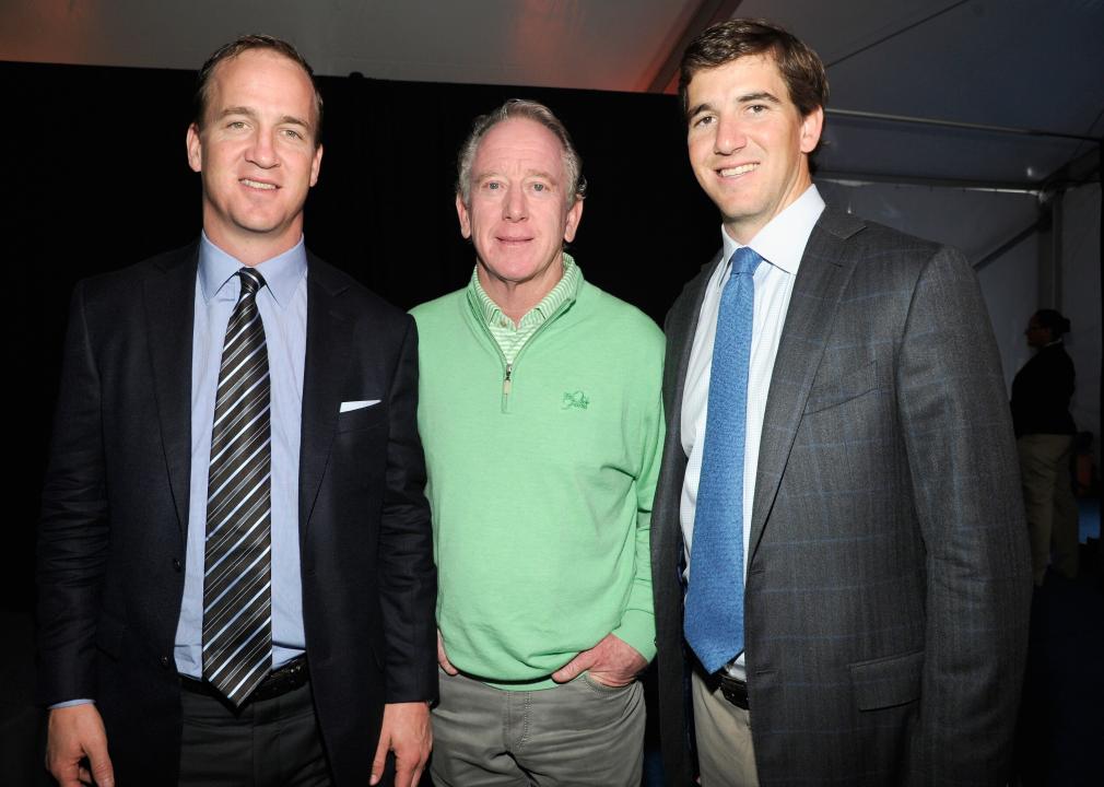 Peyton Manning, Archie Manning, and Eli Manning attend DIRECTV'S 7th annual celebrity Beach Bowl.