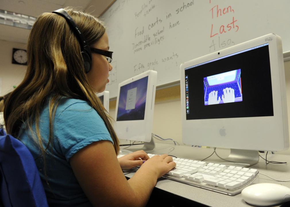 Third grader works on her keyboarding skills