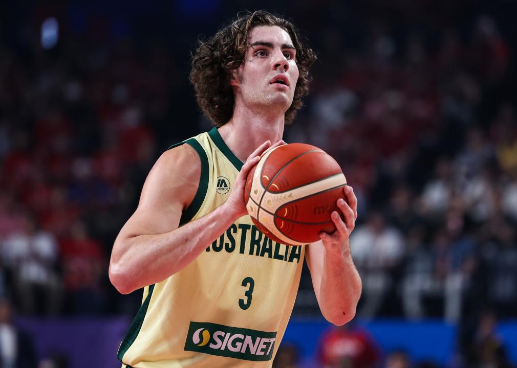 Josh Giddey of Australia shoots a free throw during the FIBA Basketball World Cup.