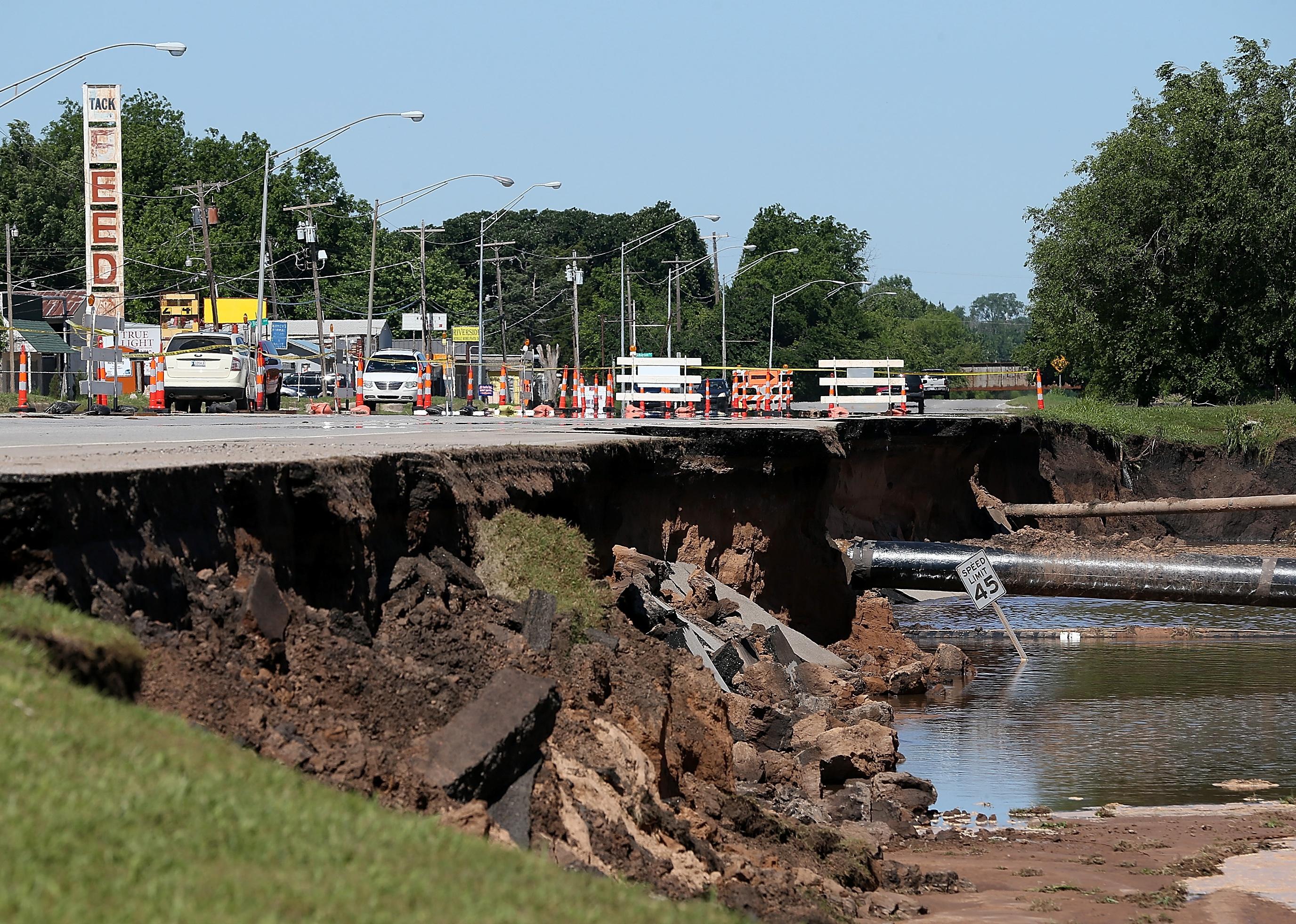 Large sinkhole on Route 62 in Oklahoma City