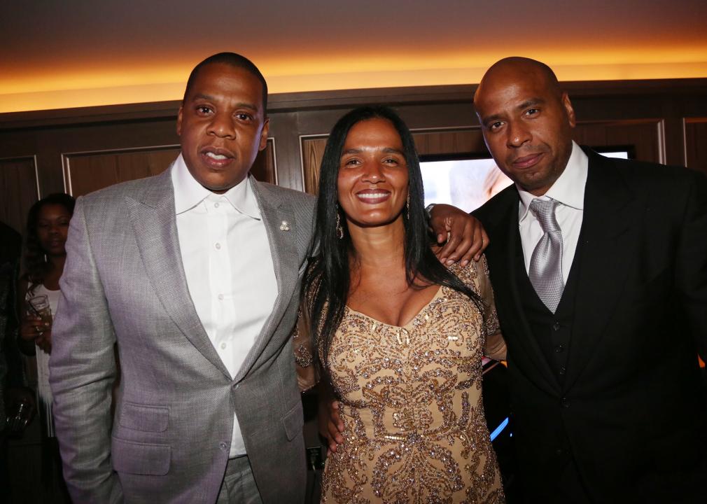 Jay-Z, Desiree Perez and Juan 'OG' Perez attend The 40/40 Club 10 Year Anniversary Party at 40.