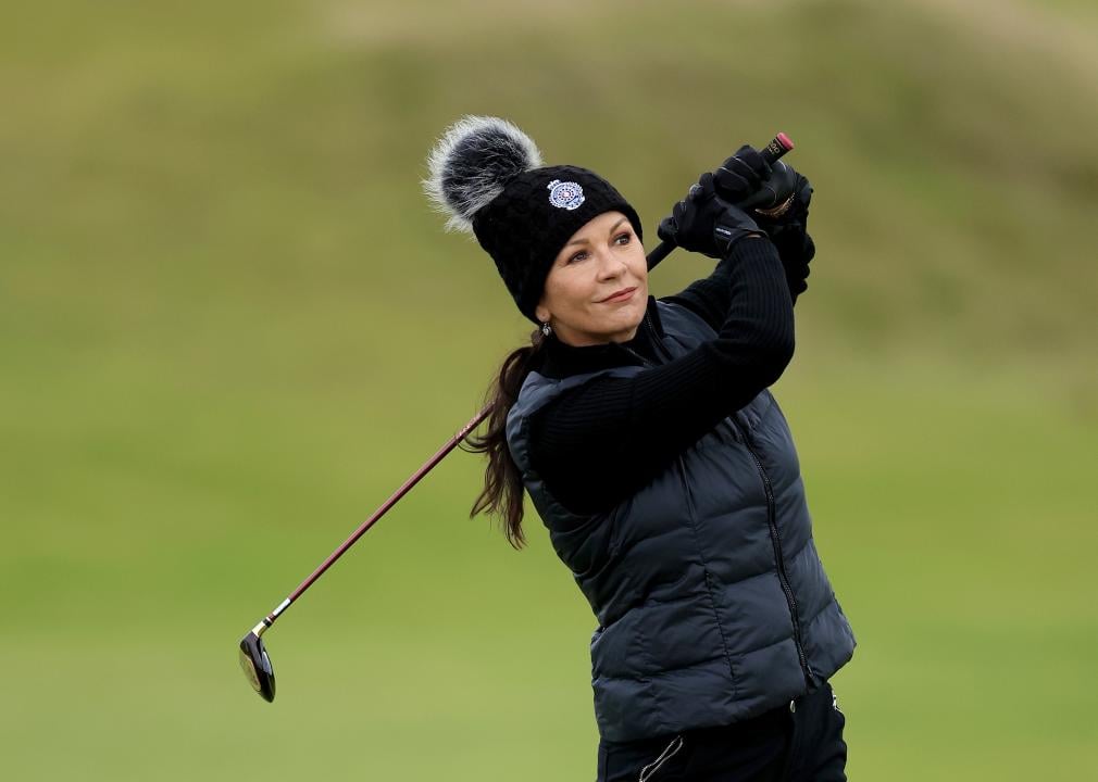 Catherine Zeta-Jones plays a shot during the Alfred Dunhill Links Championship.