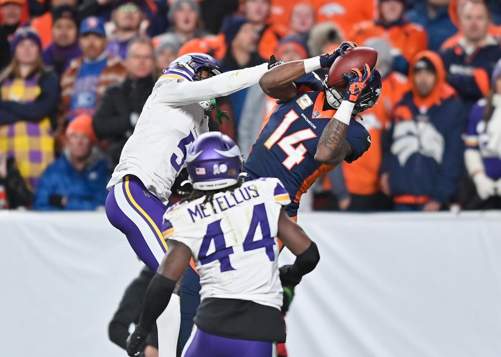 Courtland Sutton of the Denver Broncos catches a touchdown reception.