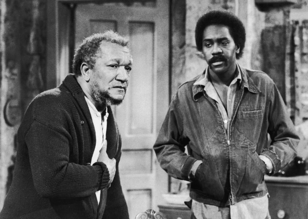 Redd Foxx and Demond Wilson in a still from the series, Sanford And Son, circa 1974.