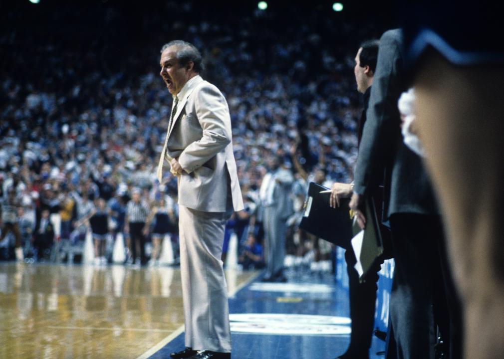 Coach Rollie Massimino of the Wildcats looks on during the Championship game.