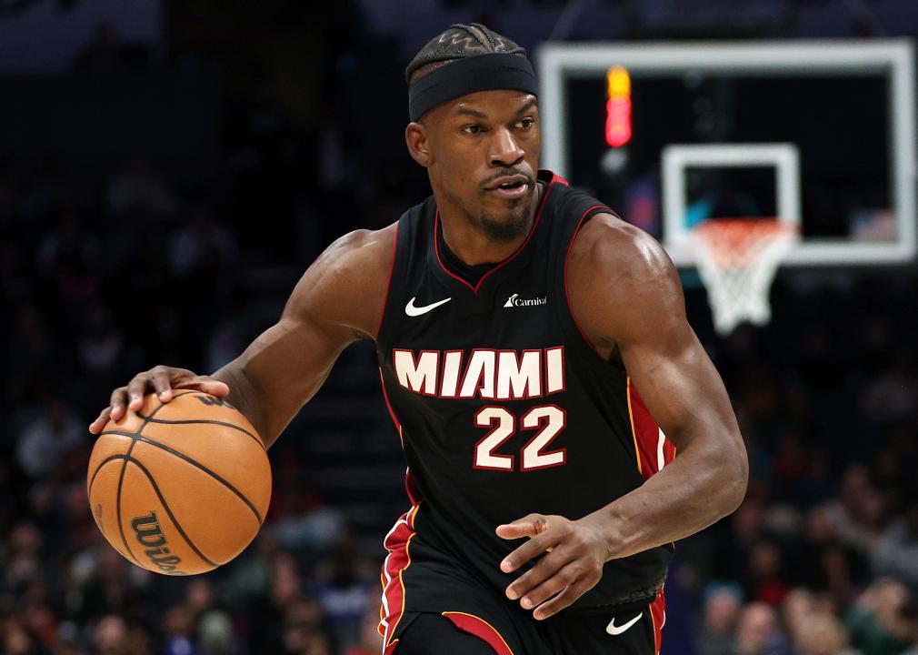 Jimmy Butler of the Miami Heat drives to the basket.