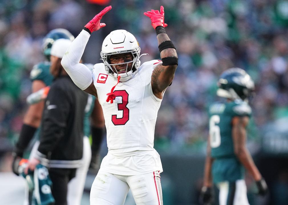 Budda Baker of the Cardinals reacts during the fourth quarter against the Eagles.