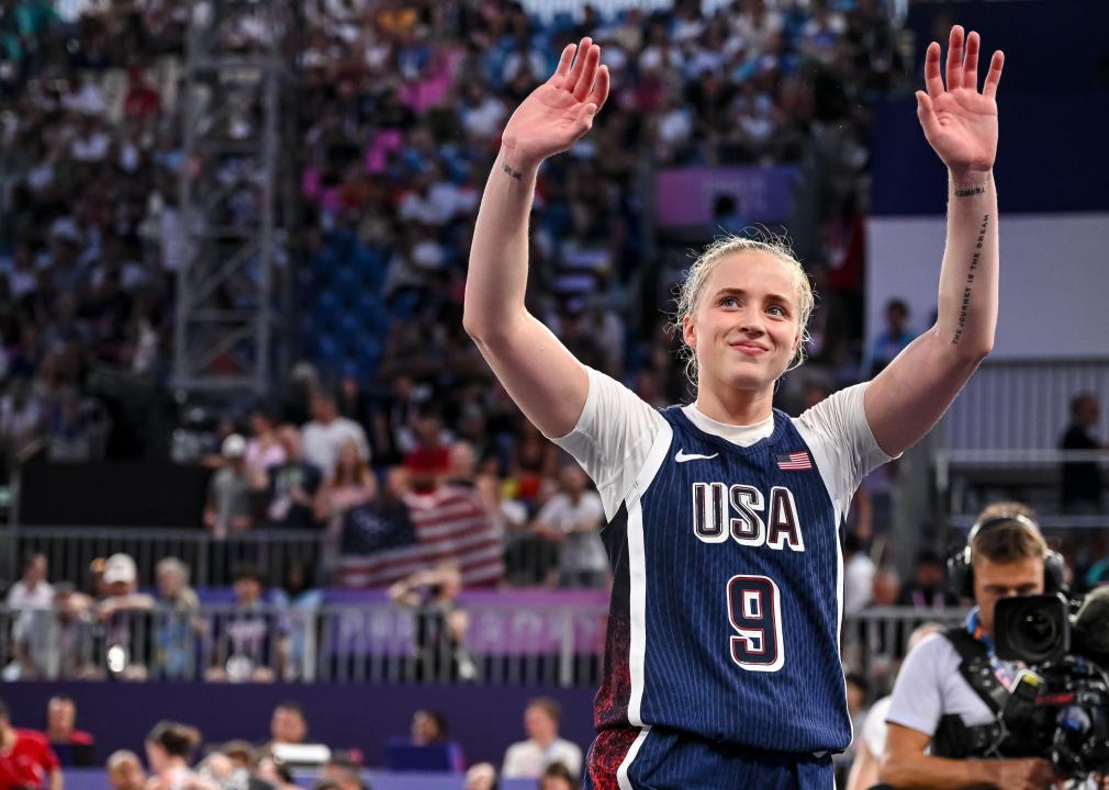 Hailey van Lith of USA gestures during the Olympic Games Paris 2024.