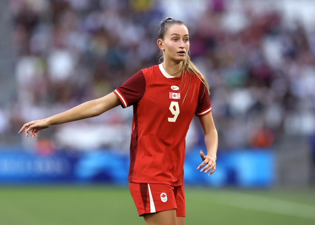 Jordyn Huitema of Team Canada reacts during the Women's Quarterfinal match during the Olympic Games Paris 2024.