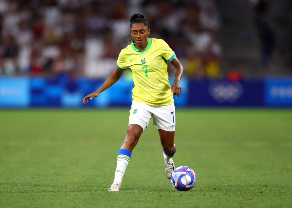 Kerolin Nicoli of Team Brazil controls the ball during the Olympic Games Paris 2024.