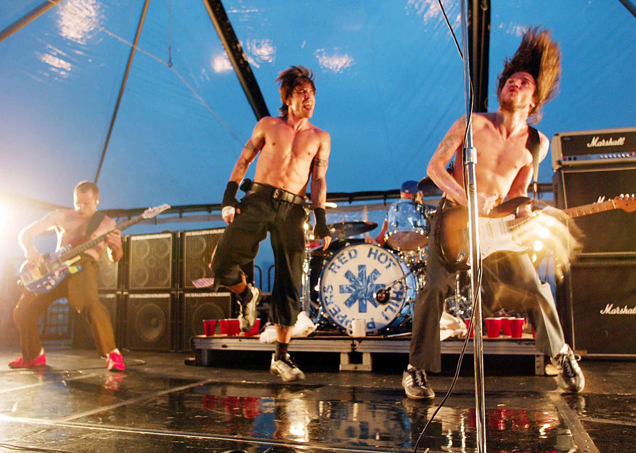 The Red Hot Chili Peppers perform on Ellis Island in New York City.