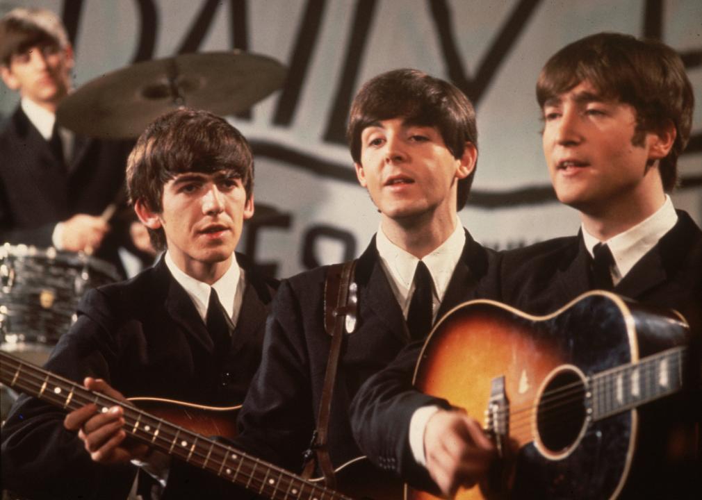 The Beatles during a performance on Granada TV's Late Scene Extra television show.