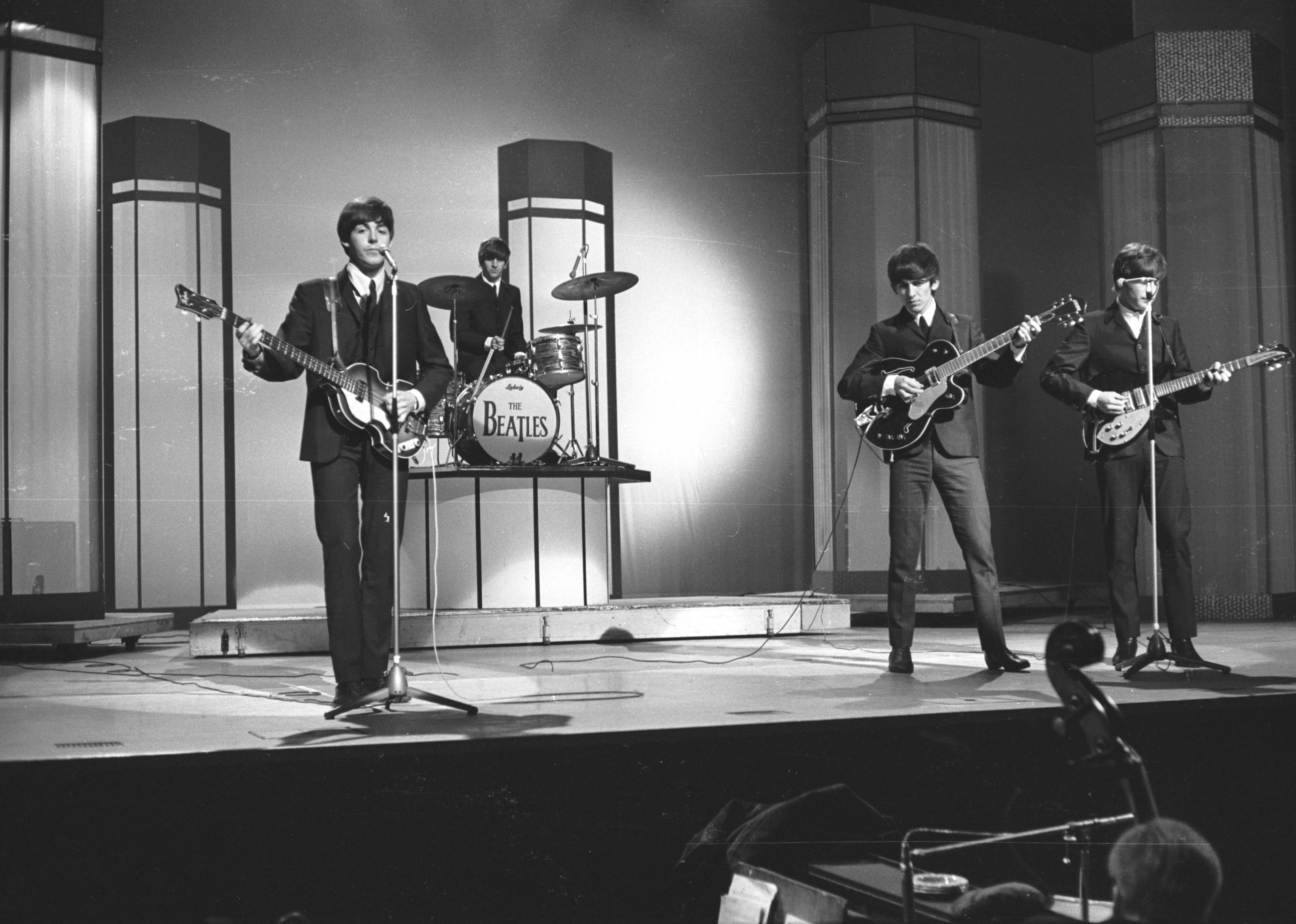 The Beatles in concert at the London Palladium. 