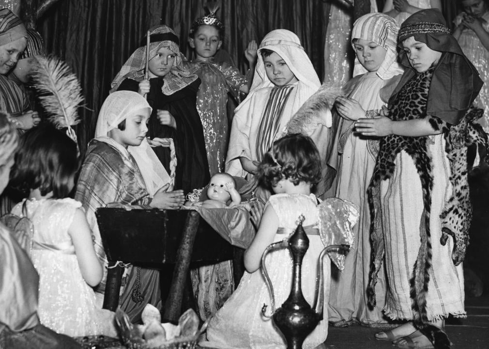 Children participate in a Christmas nativity play.