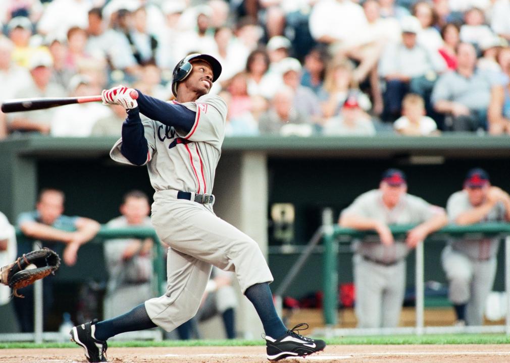 Kenny Lofton of the Cleveland Indians bats against the Kansas City Royals.