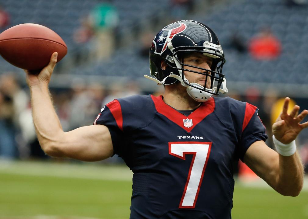 Case Keenum #7 of the Houston Texans throws a pass on the field.