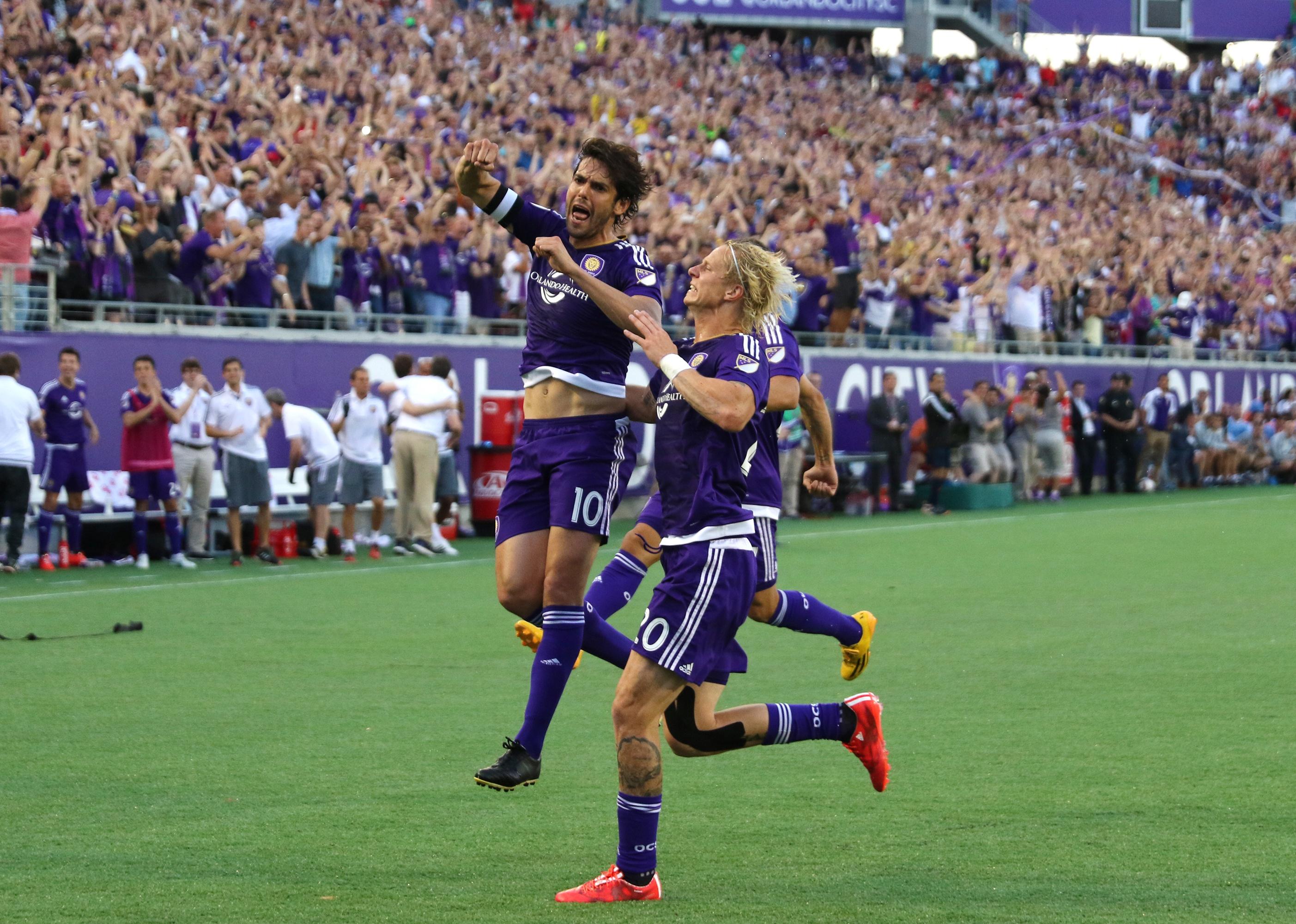 Kaka #10 celebrates after he scores the first goal in team history.