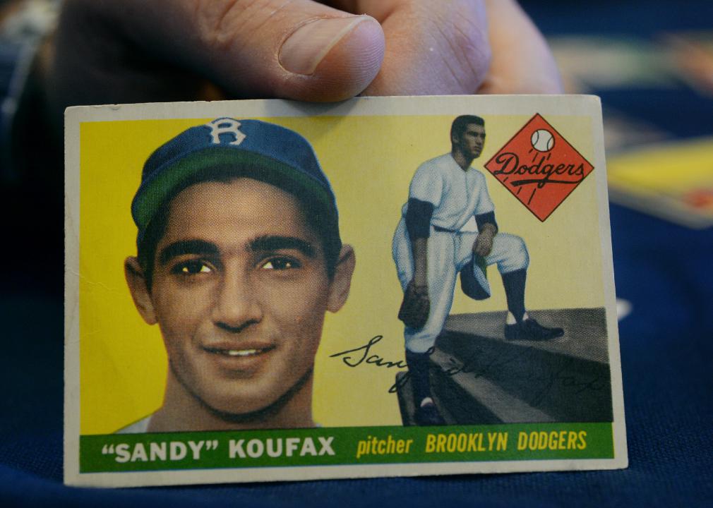 A "Sandy" Koufax rookie baseball card displayed