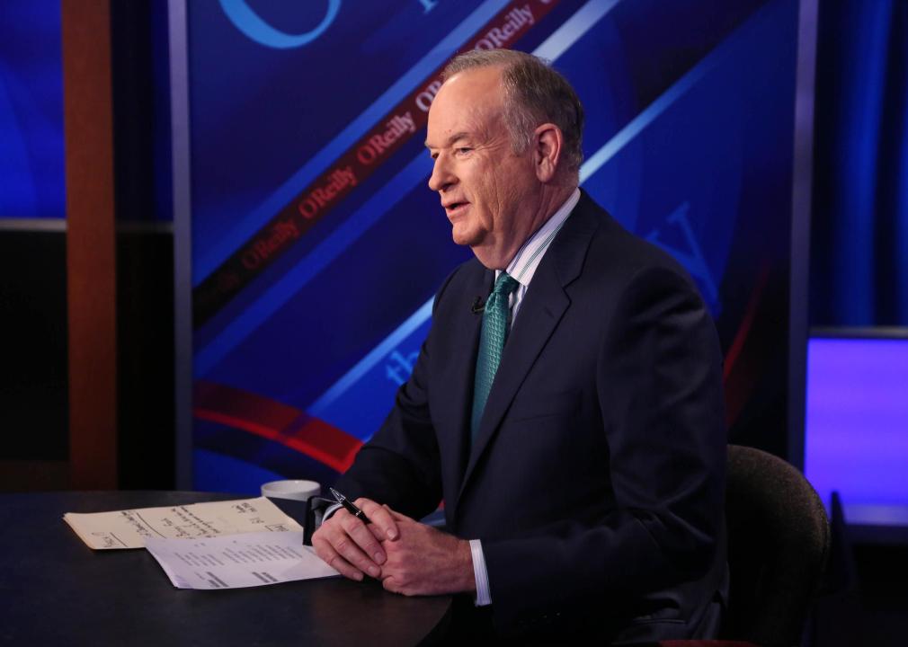Bill O’Reilly at desk during a broadcast of his television show.